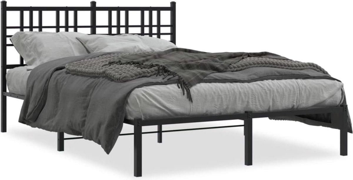 vidaXL Bedframe - met - hoofdbord - metaal - zwart - 137x190 - cm