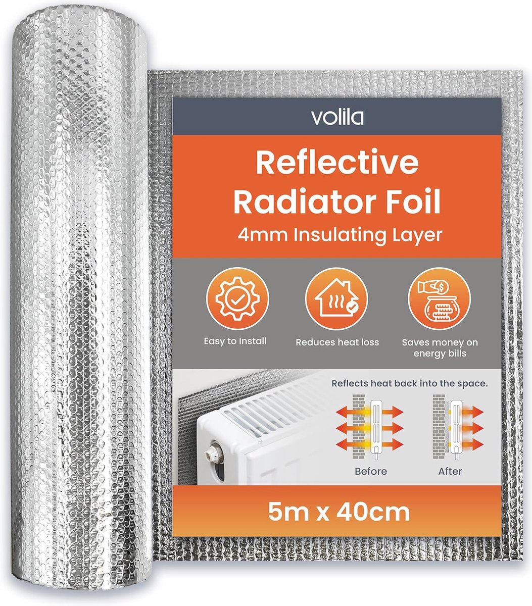 Energiebesparende radiatorfolie met thermische isolatie (5 m x 40 cm) voor efficiënte verwarming
