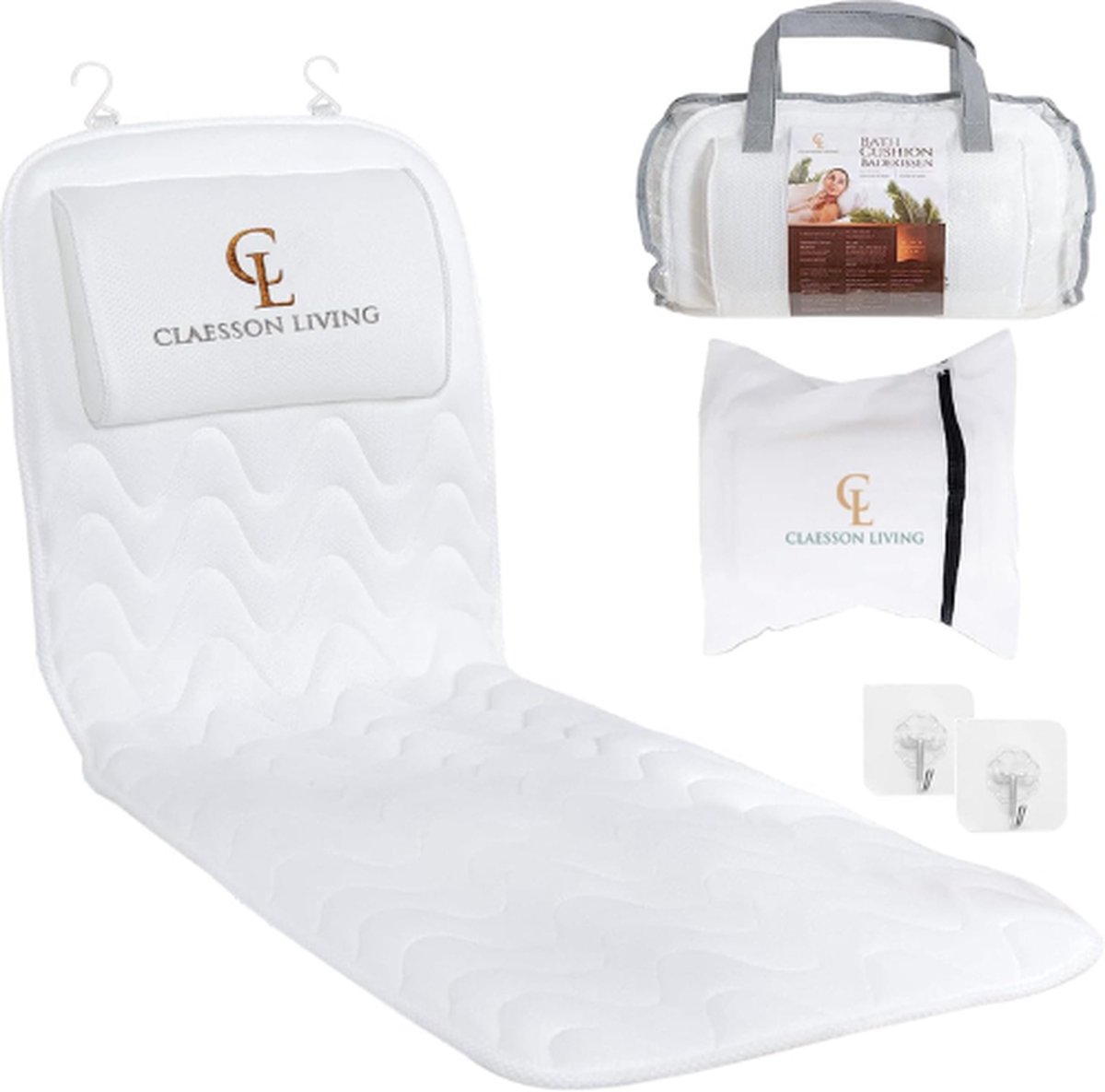 Goedkoopste Claesson Living® Badkussen - Badkussen Wit - Bad Kussen - Badkussens - Nekkussen Bad - Badkussens Voor In Bad - Bedkussen - Badplank Volwassenen - Badplank Verstelbaar - Badplank Voor In Bad Voor Ouderen