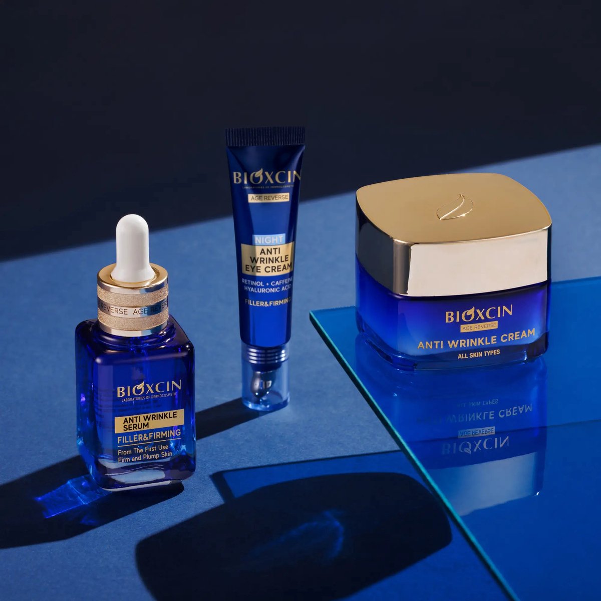 Goedkoopste Bioxcin - Anti-rimpels set - 1 x -Anti-rimpel Crème Collageen Retinol Hyaluronzuur Filler 50 ml - 1 x Anti-rimpel serum 30 ml - 1 x anti-rimpel nacht oogcrème 30 ml - Geschenk set - Anti-rimpel