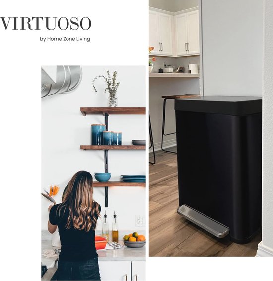 Home Zone Living 13 Gallon (50 Liter) Keuken Prullenbak RVS - Mat Zwart, Slow Close Deksel En Lekbescherming