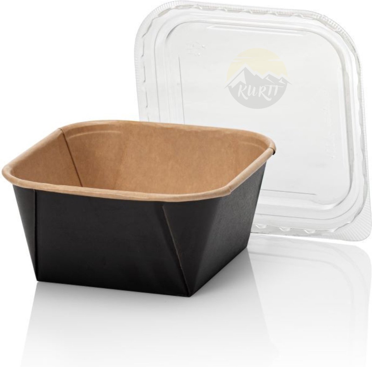 KURTT Primeline vierkant 650ml vershoudbakjes karton, magnetronbakjes met deksel, meal prep bakjes, snackdoosje, diepvriesbakjes, pokebowl, kartonnen saladebakjes multifunctioneel gebruik, 50 stuks
