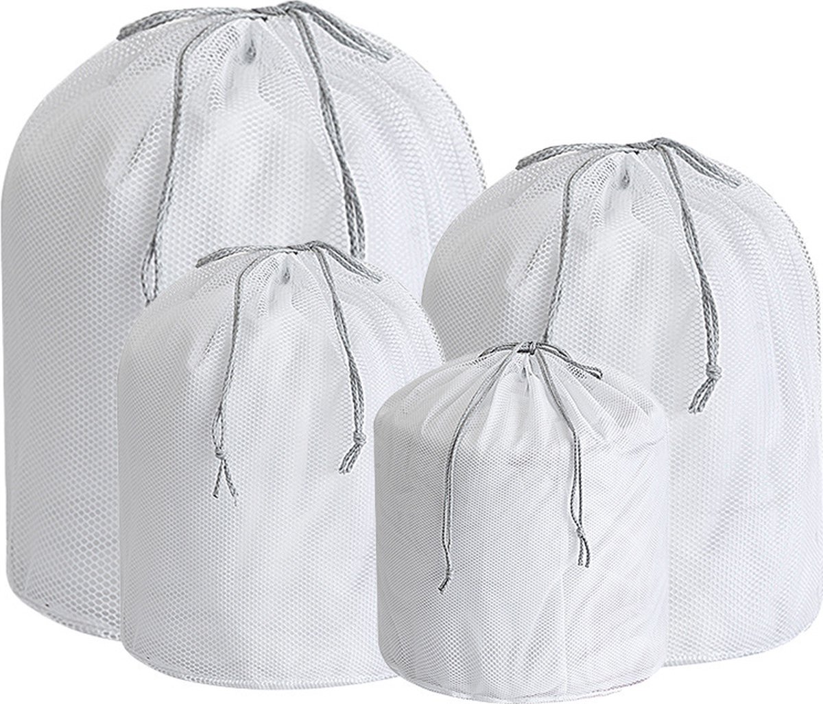 Goedkoopste Waszakken - 4-pack waszakken met rits - Mesh waszakken voor wasmachines - Fijne mesh en grote mesh herbruikbare waszakken - voor delicate shirts, sokken, ondergoed, bh's, lingerie, babykleding - 70g grof gaas - zakken met trekkoord