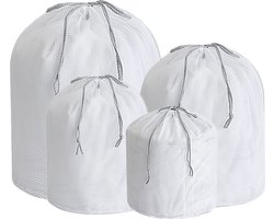 Waszakken - 4-pack waszakken met rits - Mesh waszakken voor wasmachines - Fijne mesh en grote mesh herbruikbare waszakken - voor delicate shirts, sokken, ondergoed, bh's, lingerie, babykleding - 70g grof gaas - zakken met trekkoord