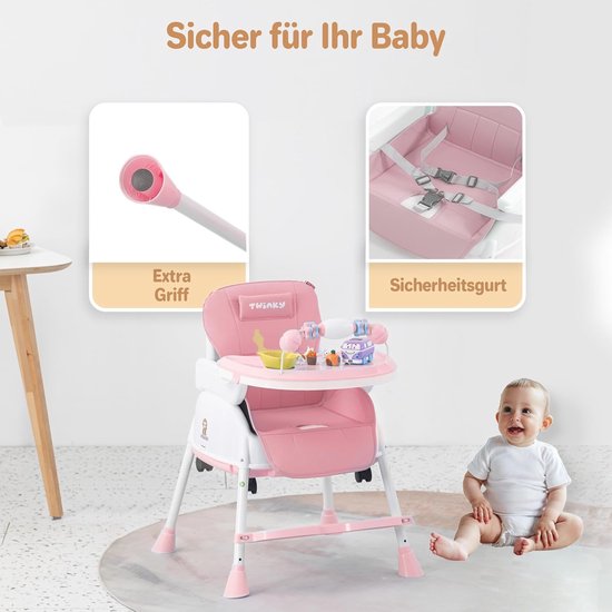 Opvouwbare 2-in-1 Kinderstoel en Kinderwagen voor Baby's en Peuters - Verstelbaar, Draagbaar en Compact - Roze — afbeelding 3