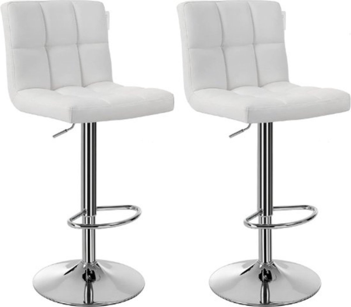 Luxe Barkrukken – Set van 2 – Barstoel – Hoogte Verstelbaar – Industrieel – Keukenstoel - 360° Draaibaar – Hoogwaardig Leer – RVS – Wit
