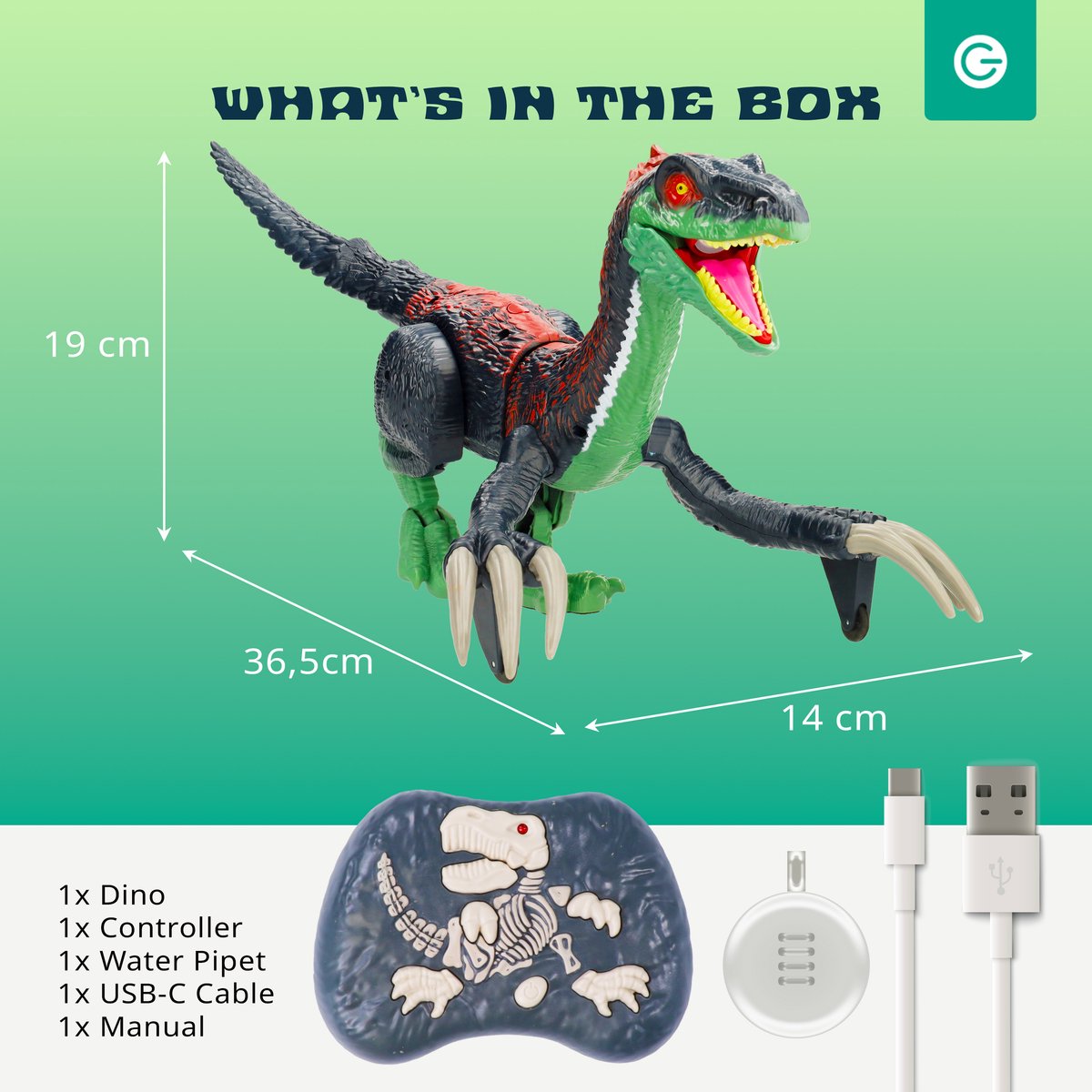Silvergear RC Dino - Rook, Licht & Geluid - Afstandbestuurbaar Interactief Dinosaurus Speelgoed - Bestuurbare Auto - Jurassic Dieren - Dino Spel - Dinosaurussen Speelfiguren - Therizinosaurus - Cadeau voor Jongens en Meisjes - Groen — afbeelding 9
