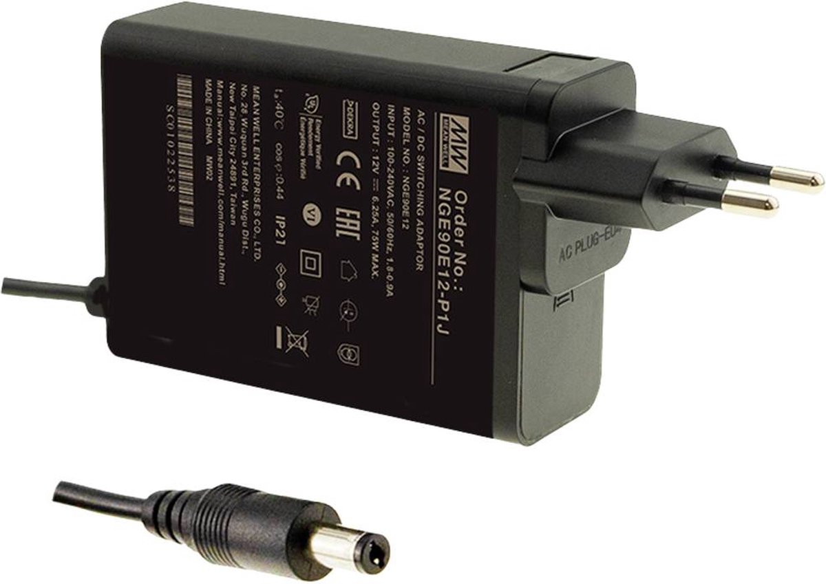 MEAN WELL NGE90E12-P1J Stekkernetvoeding, vaste spanning 12 V/DC 75 W