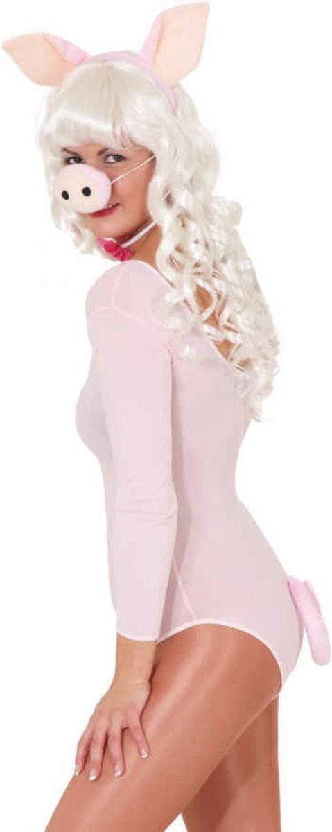 Verkleed accessoire set - Varken - 3-delig - Roze - polyester - Carnaval verkleedkleding