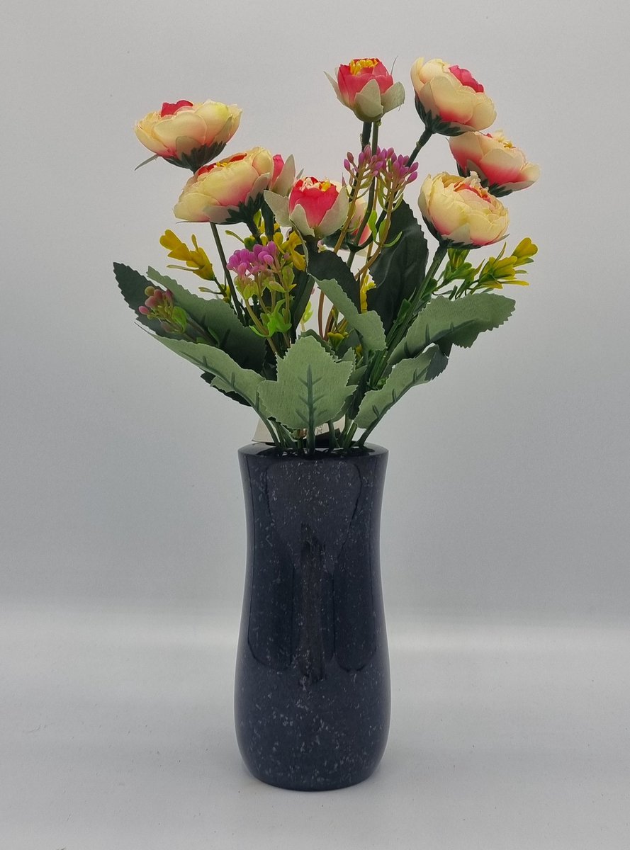 Boeket - Camelia - Japanse Roos - U668-m2 - 30cm - Roze - Cream - Grafdecoratie - Zijdenbloemen - Kunstbloemen