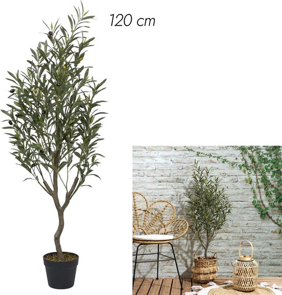 Olijfboom Artificiel 120 cm - Plante Artificielle Réaliste en Pot - Arbre Méditerranéen Sans Entretien pour Intérieur et Extérieur - Vert