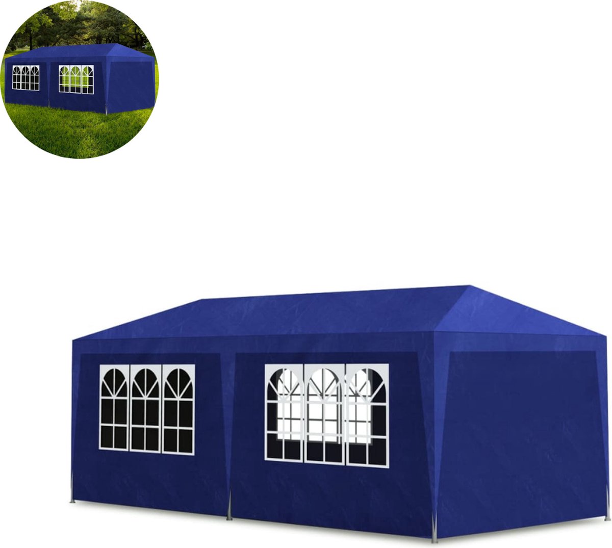 Partytent opvouwbaar - Paviljoen - 3x6 m - Easy up - Waterdicht - Met Zijwanden - Weerbestendig - Blauw