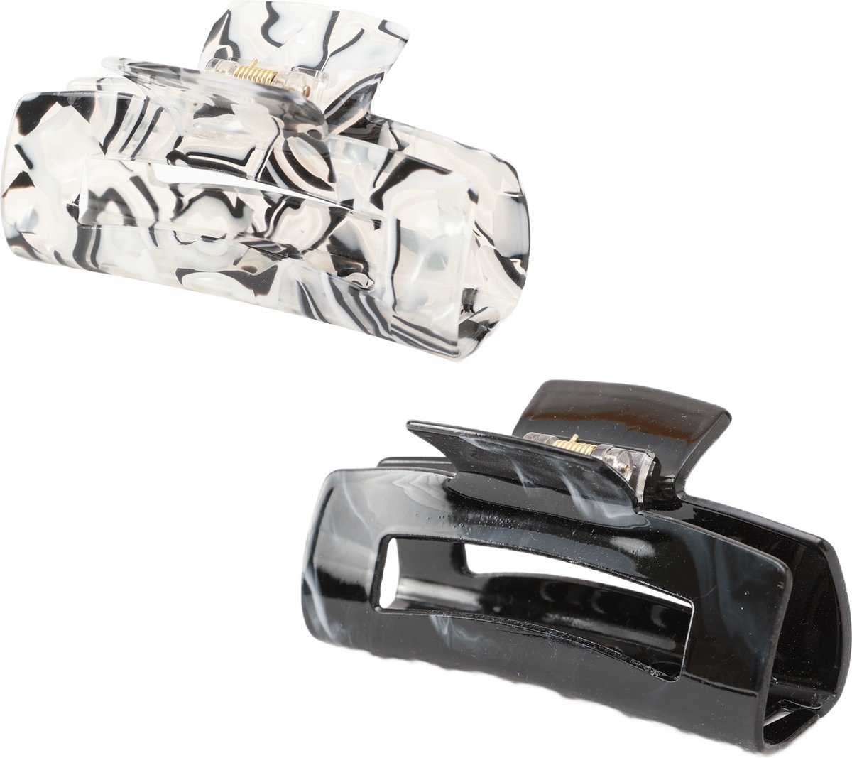 Emilie collection - haarklem - marmer - zwart - wit - 2 stuks