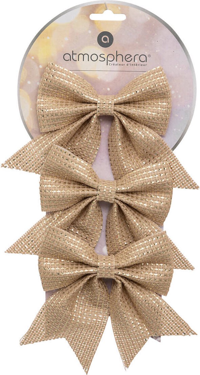 Jute strik met gouddraad, 12 x 13 cm, set van 3
