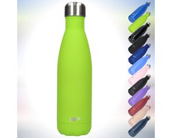 FBFS23, Thermosfles, Drinkfles, Waterfles - Modern & Slank Design - Thermos Fles voor de Warme en Koude Dagen - Dubbelwandig - Robuuste Thermoskan - 500ml - Matte Lime Green - Mat Limoen Groen
