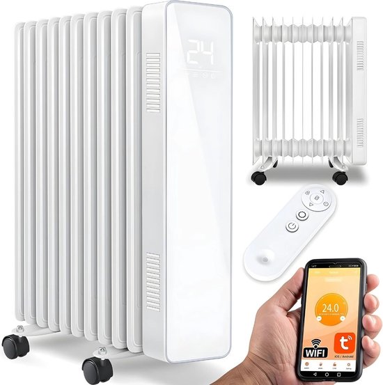 HOMCOM olieradiator draagbare elektrische radiator 2000 W 3 verwarmingsniveaus 24-uurs timing