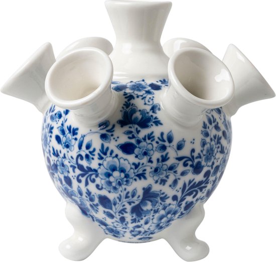 Heinen Delfts Blauw - Tulpenvaas op pootjes - Sierlijke bloem - Keramiek - 14 cm