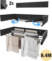 Bol.com PLAY IT Wanddroogrek 120cm Inklapbaar XXXL Zwart - 8.4 Meter Drooglengte - Wasrek/Droogrek Hangend + 2 Handdoek Haakjes aanbieding