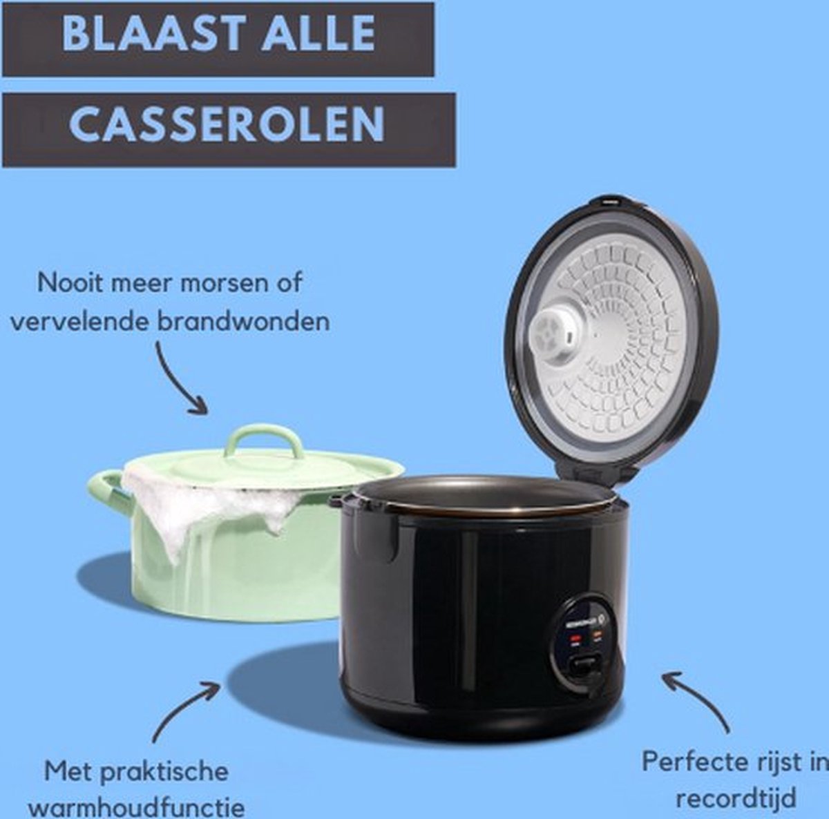 Luxe Rijstkoker – Met Stomer – Slowcooker – Crockpot – 1 Liter – Multicooker – Voedselveilige Materialen – Display – 500W – Zwart – foto 3