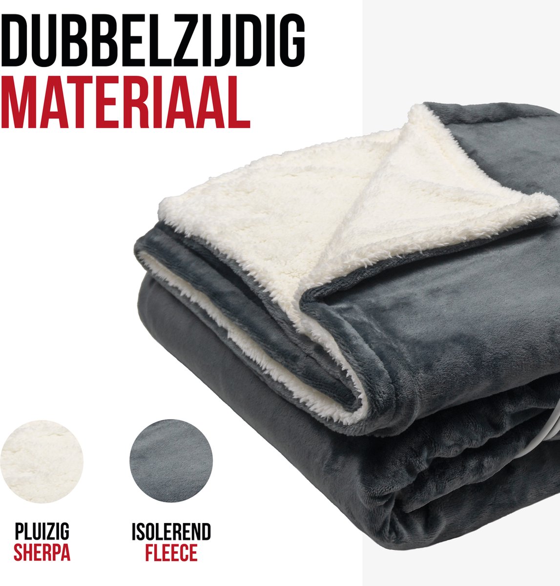 Afbeelding 3 van DistinQ Elektrische Bovendeken XXL 180x160 cm - 2 persoons omslagdeken - 160watt - Automatische Uitschakeling - Oververhittingsbescherming - 9 Standen - Warmtedeken - Grijs Sherpa - Energiezuinig