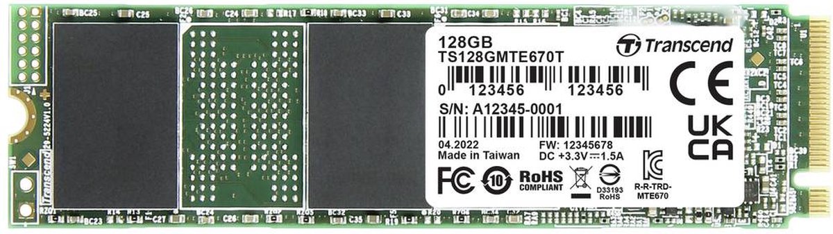 Transcend MTE670T – 128 GB NVMe/PCIe M.2 SSD 2280 – PCIe NVMe 3.0 x4 Industrial