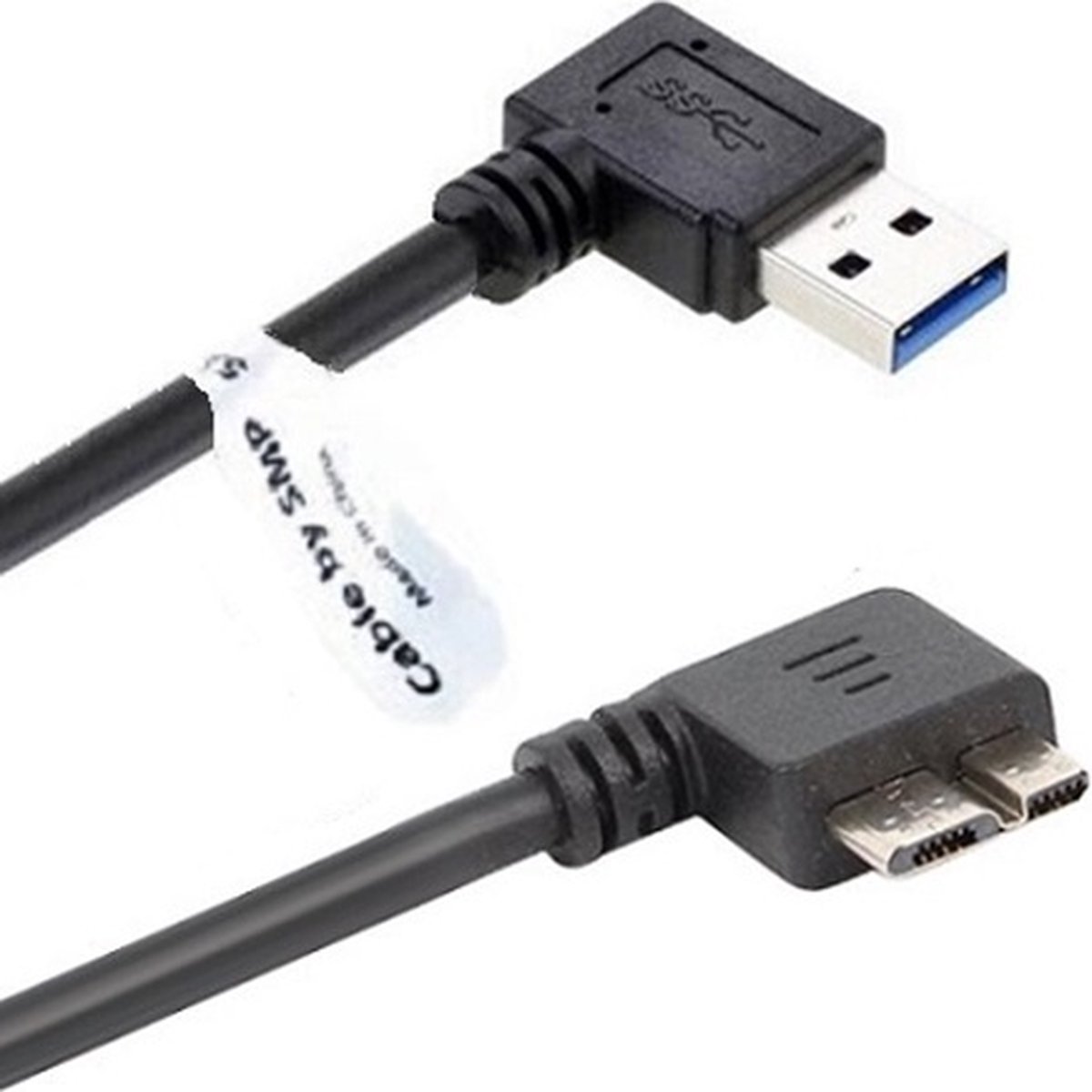 OneOne 0,23m Micro USB 3.0 kabel. Haaks links en haaks rechts. Micro USB B datakabel past op Externe harde schijf van Seagate, LaCie, Toshiba, Verbatim, Transcend, Adata, Buffalo, WD Elements / Western Digital