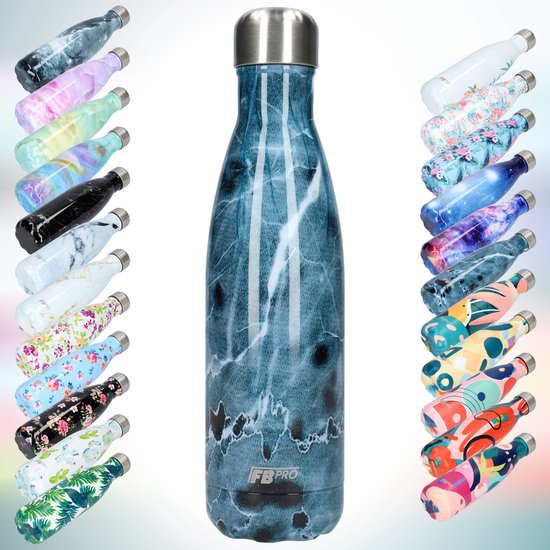 FBFS91, Thermosfles, Drinkfles, Waterfles - Modern & Slank Design - Thermos Fles voor de Warme en Koude Dagen - Dubbelwandig - Robuuste Thermoskan - 500ml - Dark Blue Lighting - Donkerblauwe Onweer