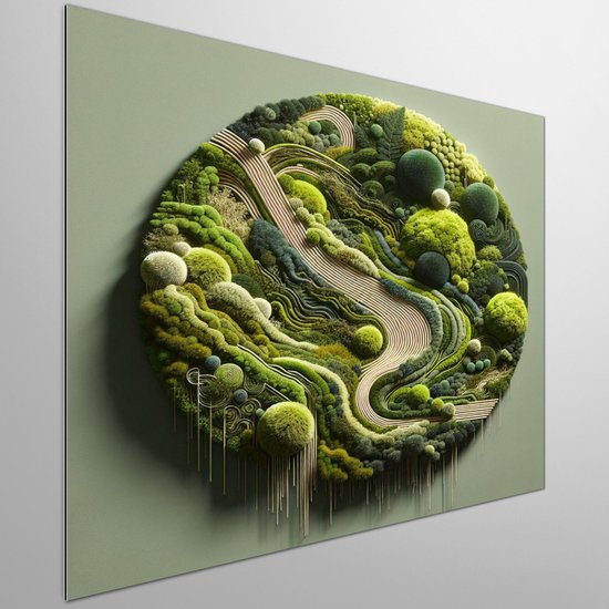 Modern mos schilderij | Hedendaags Groen Meesterwerk: Een Verfijnde Samensmelting van Natuur en Kunst | Kunst - 30x30 centimeter op Dibond | Foto op Dibond