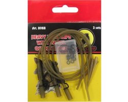 EXC Heavy Lead Clips & Q.C. Swivel - 3 sets - 30cm - Visveilig Vastlood Systeem - Karper Vissen Onderlijn - Loodclips met Swivels - Met Anti-Tangle Sleeves, Swivels, Rig Tube en Loodclips