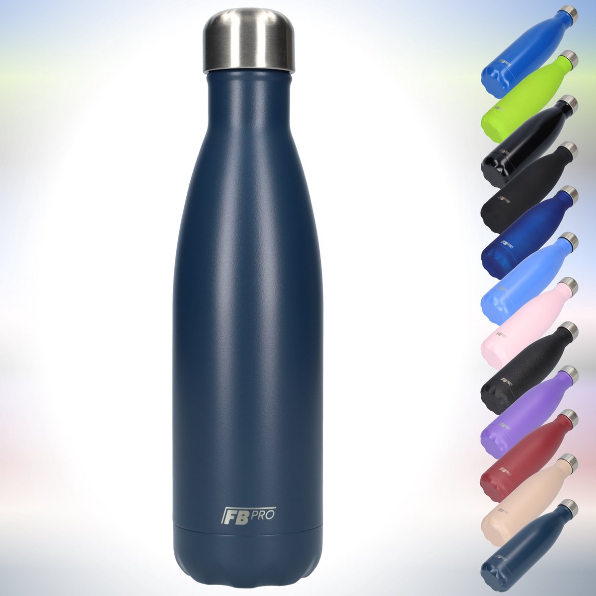 FBFS104, Thermosfles, Drinkfles, Waterfles - Modern & Slank Design - Thermos Fles voor de Warme en Koude Dagen - Dubbelwandig - Robuuste Thermoskan - 500ml - Dark Matte Muted Blue - Donker Mat Gedimd Blauw