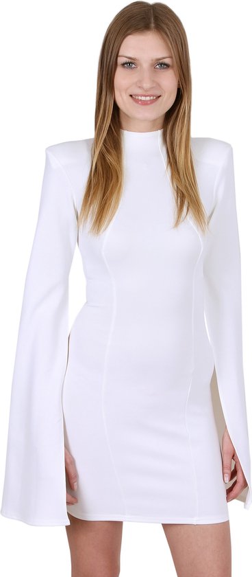 Ecru mini-jurk mouwen met split bol