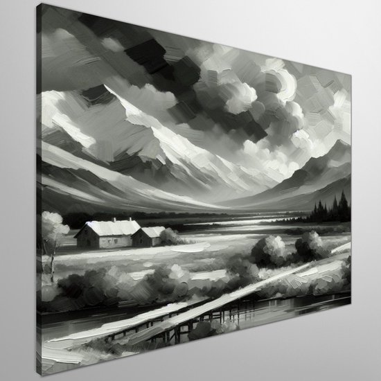 Foto: Olieverf zwart wit schilderij monochrome meesterwerk vol contrast in olieverf een visueel spektakel kunst 30x30 centimeter op canvas foto op canvas