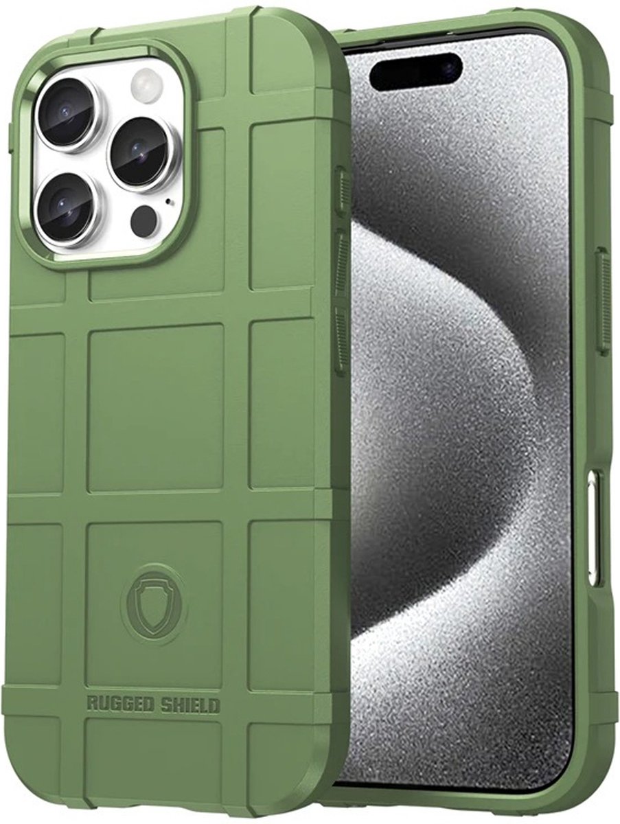 MobyDefend Hoesje - Geschikt voor iPhone 16 Pro - Rugged Shield TPU Backcover - Groen