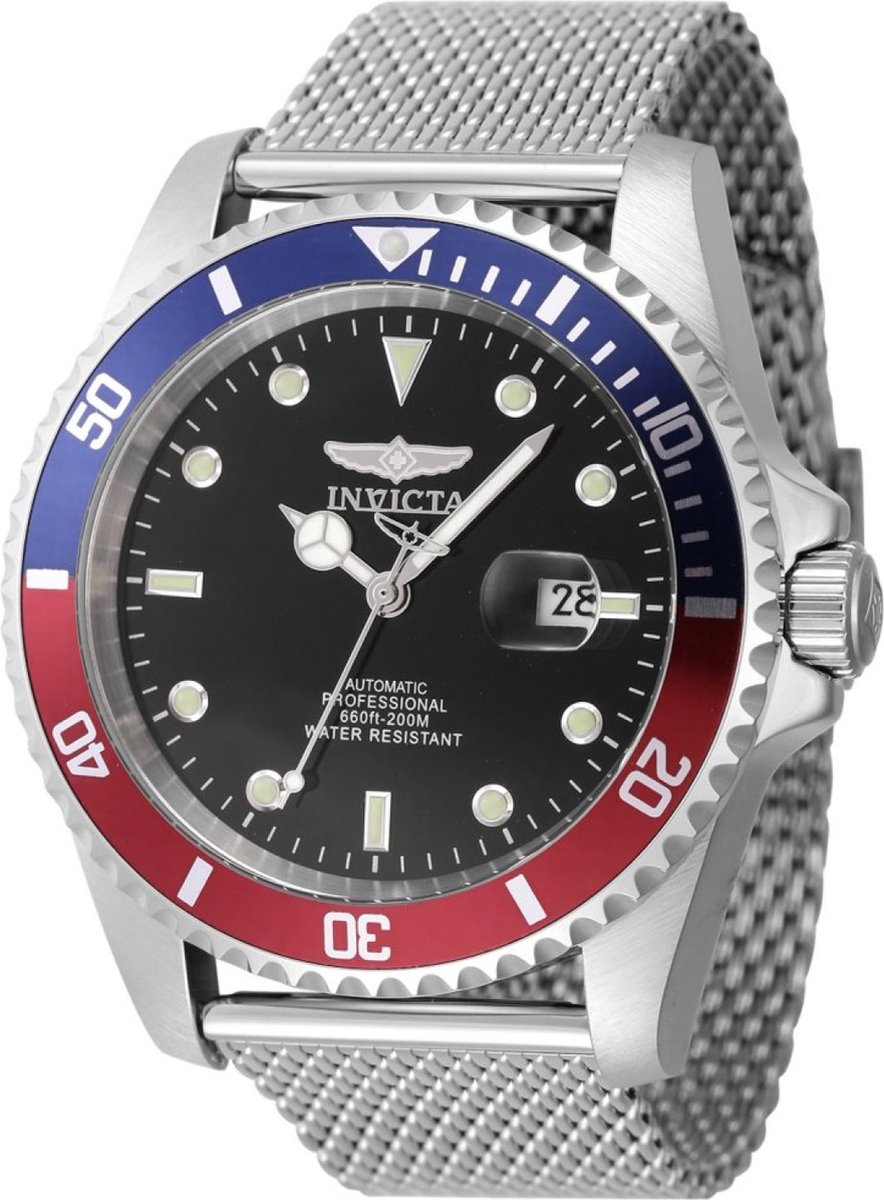 Invicta Pro Diver 47965 Heren Horloge - Waterdicht - Analoog - Automatisch Uurwerk - Roestvrij Staal met zwarte Wijzerplaat - 47mm