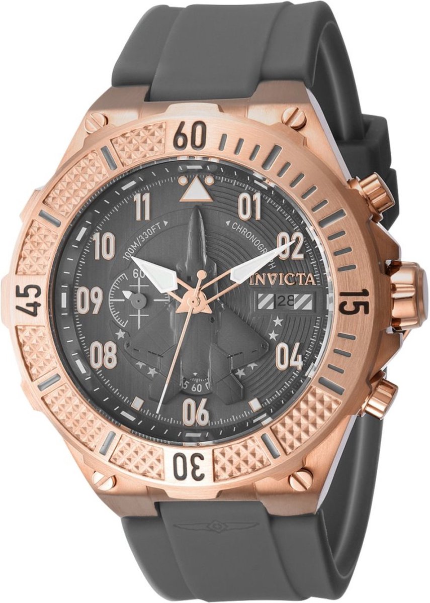 Invicta Aviator 39891 Heren Horloge - Waterdicht - Analoog - Quartz Uurwerk - Roestvrij Staal met grijze Wijzerplaat - 50mm