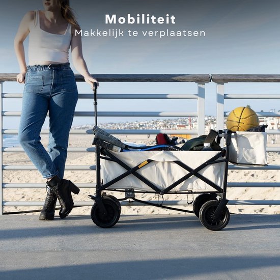 Bolderkar - Strandkar met Wielen - Bolderwagen - Opvouwbare Outdoor Transportkar voor Stranduitjes - Handige Strandwagen met Handvat - 73x51x92cm - Beige van LifeGoods — afbeelding 4