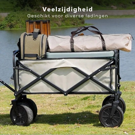 Bolderkar - Strandkar met Wielen - Bolderwagen - Opvouwbare Outdoor Transportkar voor Stranduitjes - Handige Strandwagen met Handvat - 73x51x92cm - Beige van LifeGoods — afbeelding 5