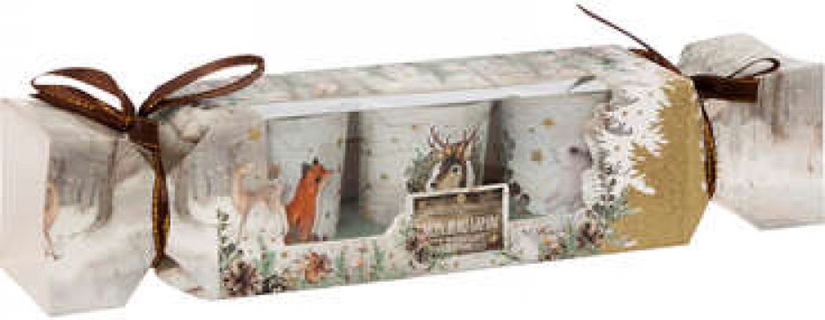 Feeric lights & Christmas Set van 3 geurkaarsen in mooie geschenkverpakking , theelichtjes bedrukt met Rendier, konijn en vos ideaal als geschenk voor Kerst of Nieuwjaar wit