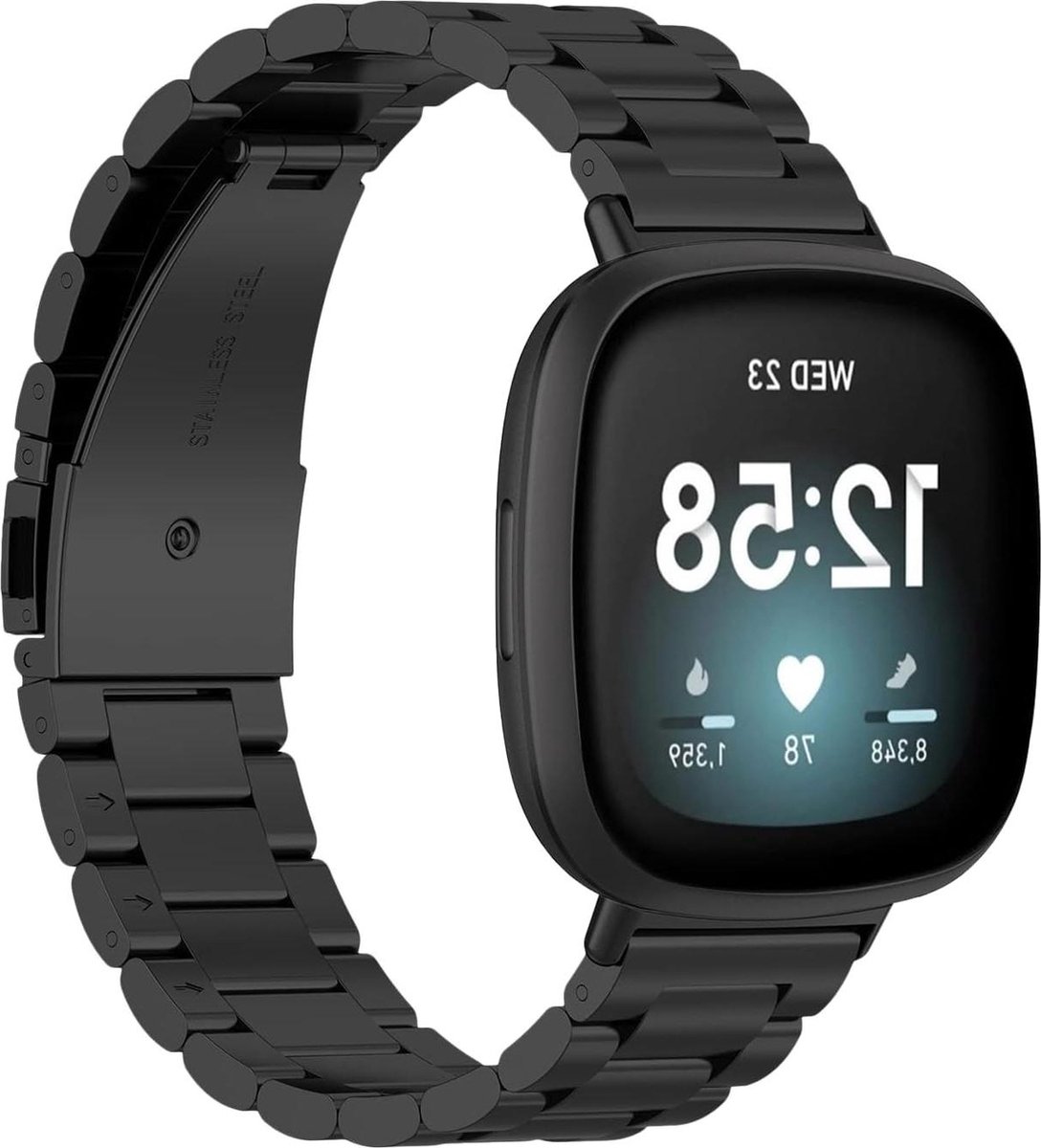 Roestvrij stalen reserveband voor Fitbit Versa 4/Versa 3/Versa Sense - zwart - unisex