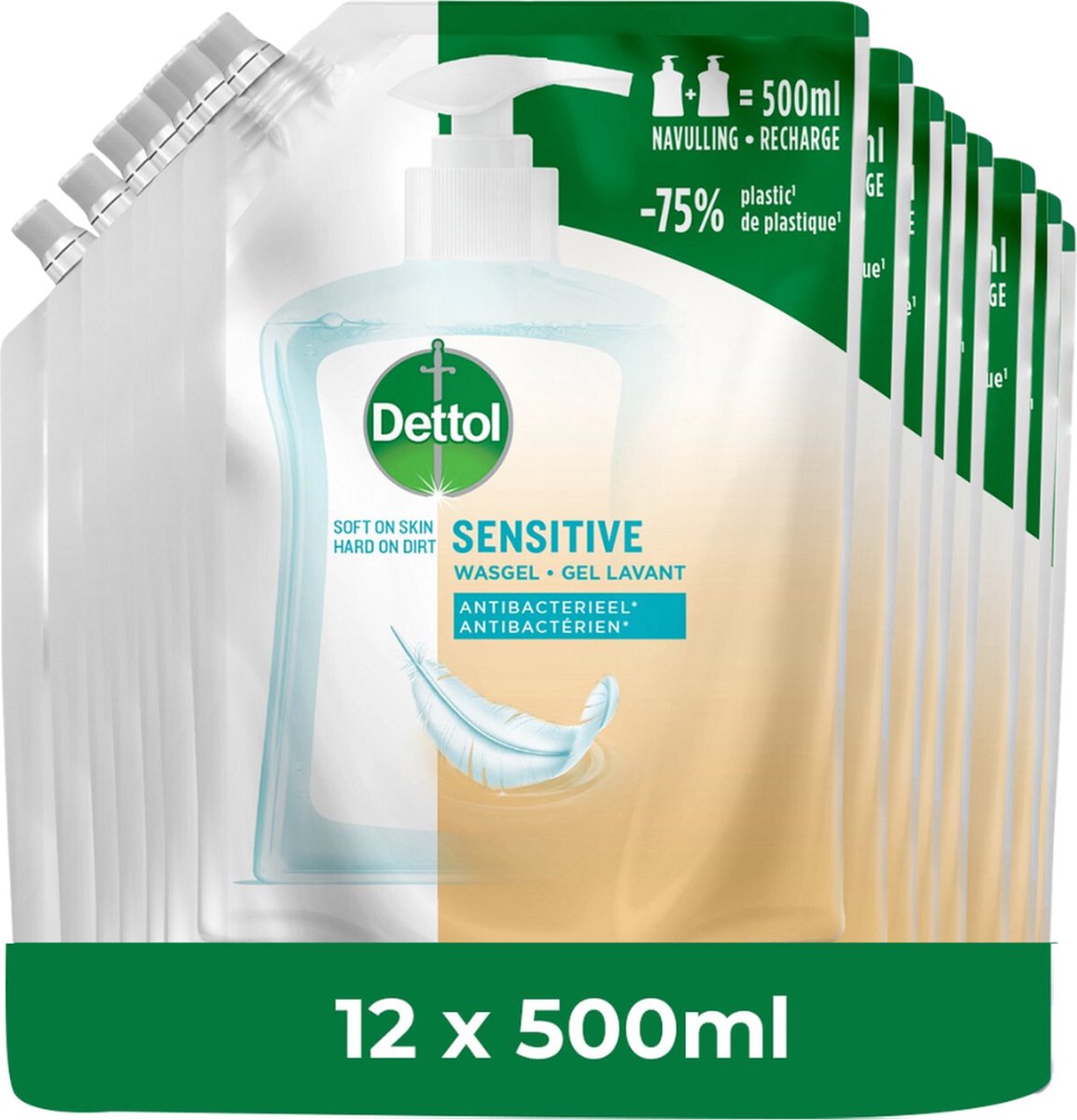 Goedkoopste Dettol - Handzeep - Antibacterieel - Navulling Sensitive - 12x 500ML - Voordeelverpakking