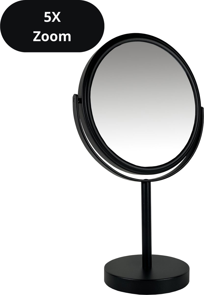 Bol.com Metalen make-up spiegel mat zwart- 5x vergroting 18cmØ scheerspiegel - cosmeticaspiegel - schoonheidsspiegel - badkamer ... aanbieding