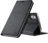 iPhone X / XS flip case / bookcover - PU leer met houtnerf motief - zwart
