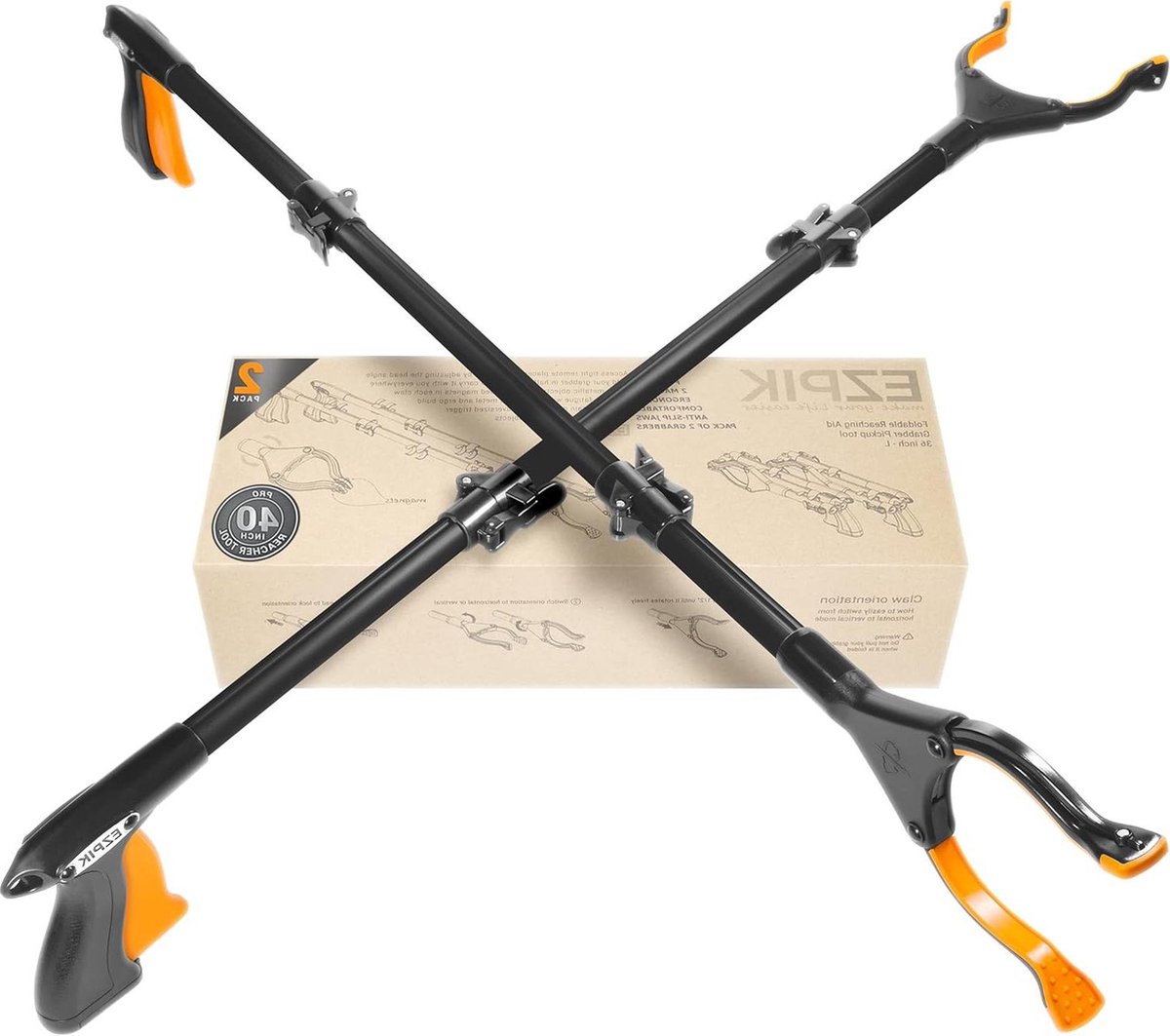 Goedkoopste Grijparm 40 inch extra lang bereik grijper gereedschap voor ouderen - opvouwbare magnetische pick-up stick - grijper stick voor gehandicapten met roterende kop - zwart 2 stuks