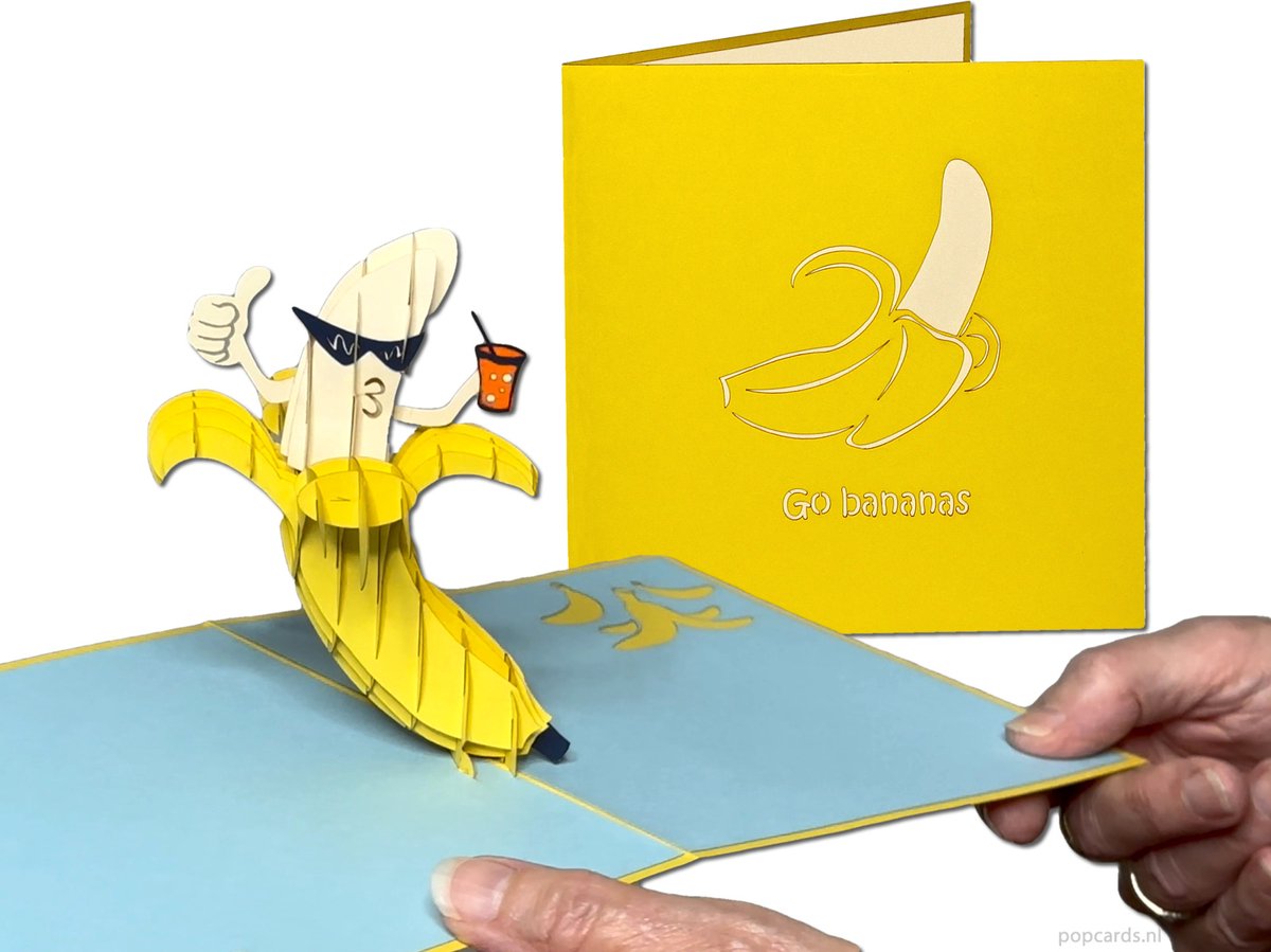Popcards popupkaarten – Grappig Banaan Feest Party Go Bananas Humor Festival Vakantie Verjaardagskaart Felicitatie Verjaardag pop-up kaart 3D wenskaart