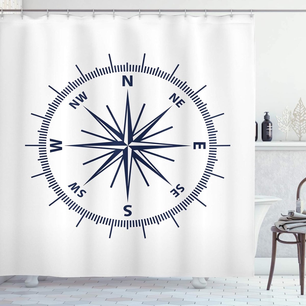 Parade Home® Kompas Douchegordijn Anti Schimmel- Inclusief Ringen 180x200cm- Waterdicht Douchegordijnen-Badkamer decoratie