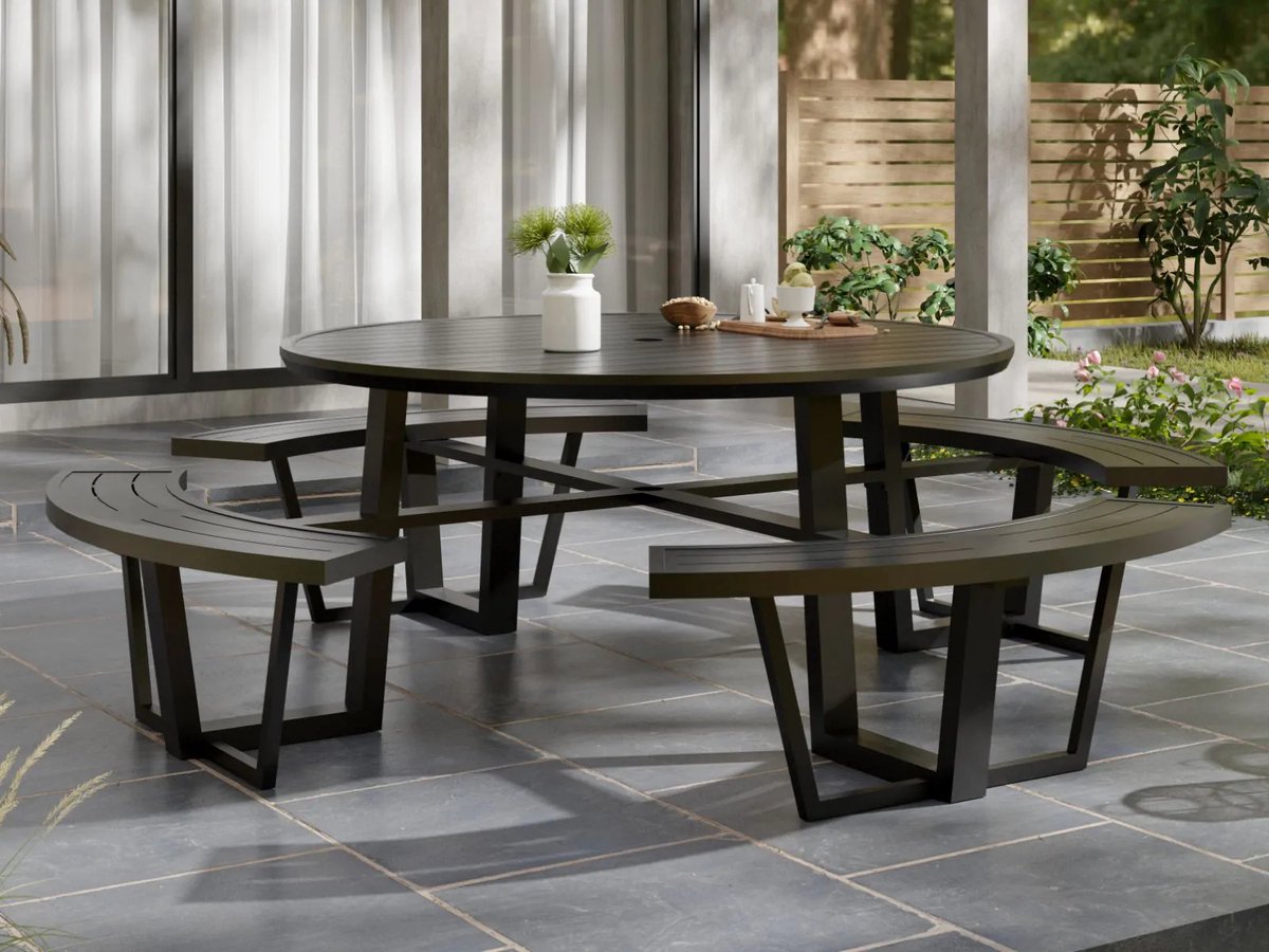 Mobistoxx - Ronde picknicktafel PERUGIA - 8 personen - aluminium - zwart