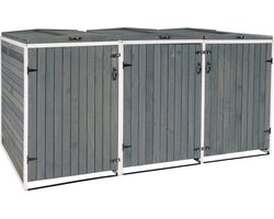 Containerombouw voor 3/6 bakken - Kliko Ombouw - Containerberging - Afvalbakberging - Container berging - Containerberging voor afvalcontainers 126x238x98cm hout MVG ~ grijs-wit
