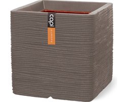 Capi Europe - Bloempot vierkant Rib NL - 50x50 - Warm taupe - Bloempot voor binnen en buiten - Levenslang garantie - Breukbestendig - 100% Recyclebaar - CO2 Neutraal geproduceerd - KWTR904