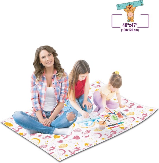 Spatmat voor kinderen op een Rol - waterdicht - waterproof - kleed Onder de Kinderstoel - 100x120 Wegwerp Vloermat Onder Kinderstoel - Baby - Maaltijd-Picknick-Knutselen - Kinderdagverblijf - School - tafelkleed - Eenhoorn Motief - 30 stuks van Merkloos — afbeelding 5