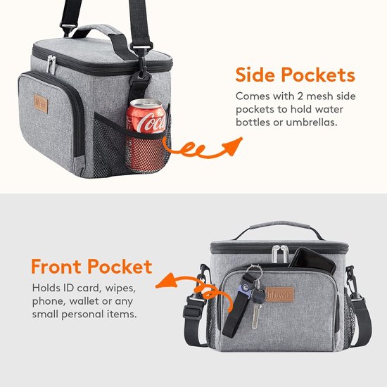 Geïsoleerde Lunchtas Herbruikbare Broodtrommel Draagbare Koelbox - Grijs - 15L - Verstelbare Schouderriem - Volwassenen - Werk - Picknick Cool Box Stand van Gadgy — afbeelding 5